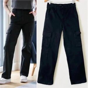 Mother Black Cargo Straight-Leg Pants